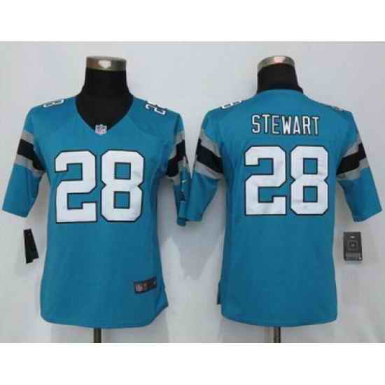 Nike Panthers #28 Jonathan Stewart Blue Alternate Womens Stitched NFL Elite Jersey
